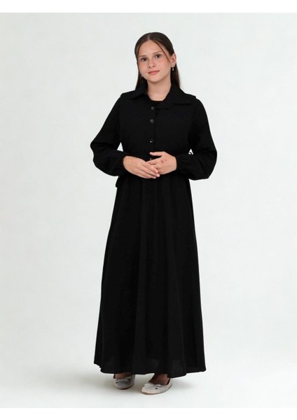 Aluna Ikili Bürümcük Pamuk Tam Boy Elbise Siyah