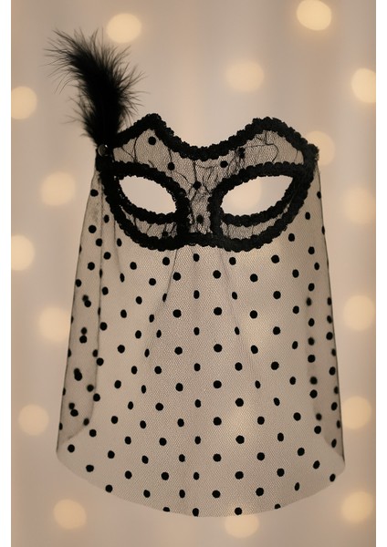 Siyah Tüllü Noktalı Tüylü Dantel Maske Parti Aksesuarı Kadın Gözlük Maskesi Şık Tasarım Ürün fiyatları