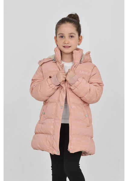 Kız Çocuk Pembe Kışlık Kapüşonlu ve Fermuarlı Şişme Mont