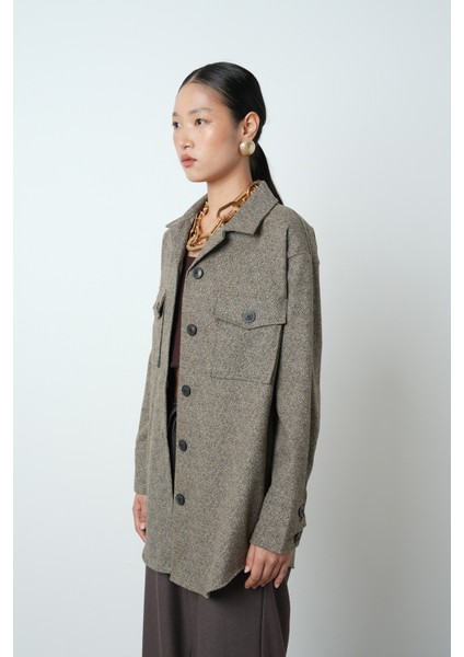 Kadın Çift Cepli Kahverengi Oversize Kesim Gömlek fiyatları