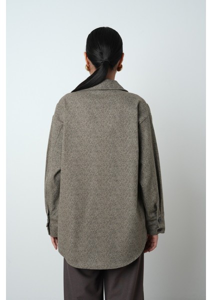 Kadın Çift Cepli Kahverengi Oversize Kesim Gömlek indirimleri