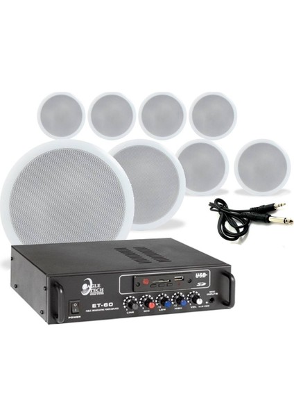 8 Adet Beyaz Tavan Hoparlörlü 100V Anfi Müzik Sistemi | Mağaza ve Ofis Kullanımı