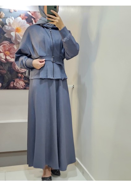 Kadın Tesettür Ikili Takım Etekli Ceketli Kuşaklı Eylül Takım modelleri