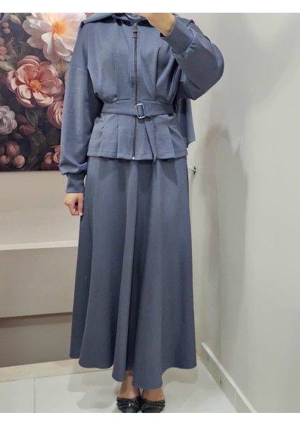 Kadın Tesettür Ikili Takım Etekli Ceketli Kuşaklı Eylül Takım indirimleri