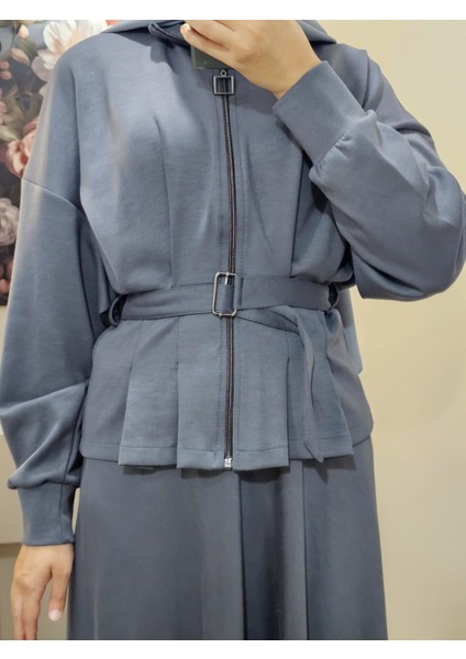 Kadın Tesettür Ikili Takım Etekli Ceketli Kuşaklı Eylül Takım