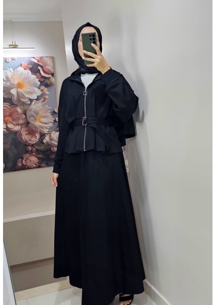 Kadın Tesettür Ikili Takım Etekli Ceketli Kuşaklı Eylül Takım indirimleri