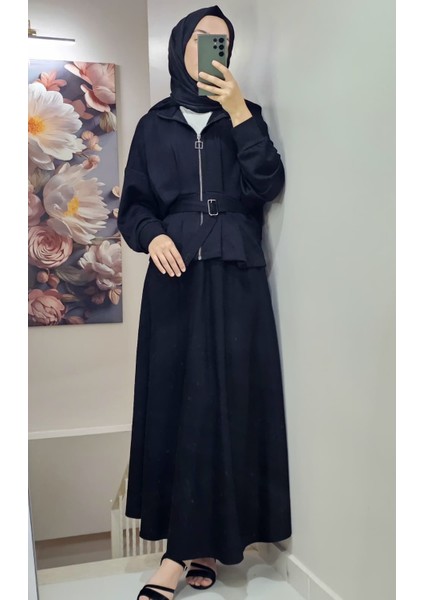 Kadın Tesettür Ikili Takım Etekli Ceketli Kuşaklı Eylül Takım