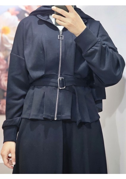 Kadın Tesettür Ikili Takım Etekli Ceketli Kuşaklı Eylül Takım