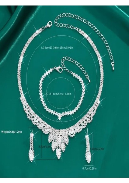 Gümüş Kaplama Zirkon Taşlı 4 Parça Düğün Takı Seti fırsatları
