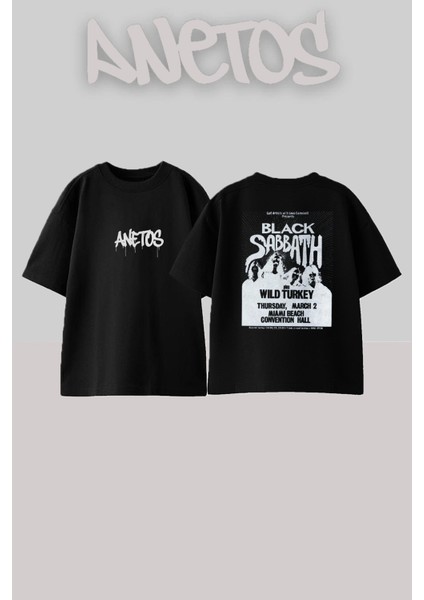 Black Sabbath 12 Tasarım Sırt Baskılı Pamuk Siyah Oversize T-Shirt