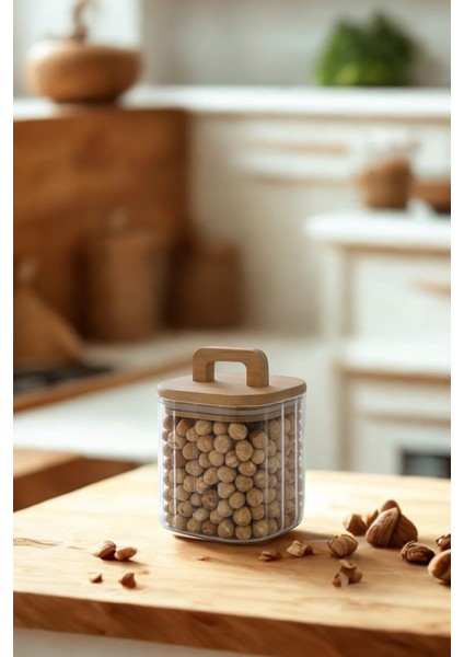 Lunel Bambu Vakum Kapaklı Kare Çizgili Cam Kavanoz – Çay Kahve Bakliyat Saklama Kabı 700 ml modelleri