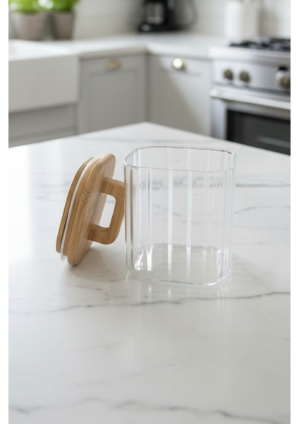 Lunel Bambu Vakum Kapaklı Kare Çizgili Cam Kavanoz – Çay Kahve Bakliyat Saklama Kabı 700 ml fırsatları