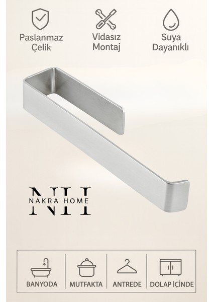 Paslanmaz Çelik Yapışkanlı Havlu Askılığı | Delmeden Montaj Suya ve Neme Dayanıklı Çok Amaçlı