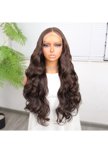 Gür Yoğun Su Dalgalı Koyu Kumral Fiber Sentetik Uzun Tül Peruk fiyatları