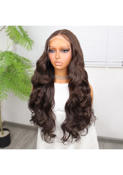 Gür Yoğun Su Dalgalı Koyu Kumral Fiber Sentetik Uzun Tül Peruk fırsatları