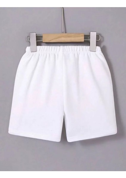 Kadın Beli Lastikli Mini Düz Şort - Beyaz