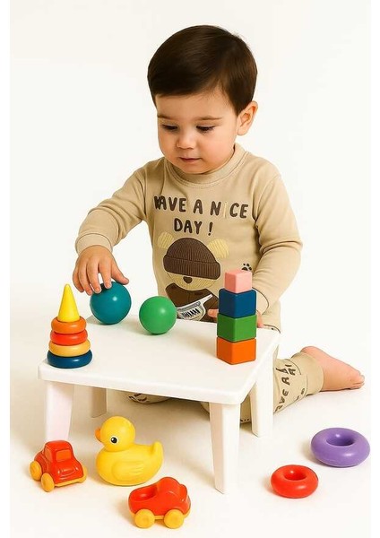 Ekru Ayıcık 1-2-3 Yaş Çocuk Alt Üst Takım Pijama Takım fiyatları