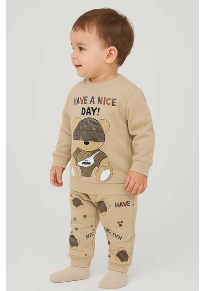 Ekru Ayıcık 1-2-3 Yaş Çocuk Alt Üst Takım Pijama Takım fırsatları