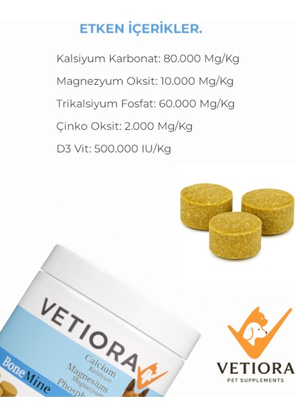 Köpeklerde Kemik Gelişimi Için Kalsiyum, Magnezyum, Çinko ve Fosfor. Ödül Formunda Lezzetli, 60 Adet, 150 gr