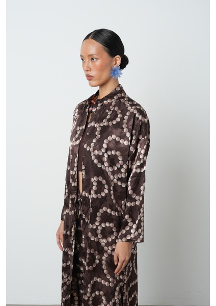 Kadın Kahverengi Desenli Uzun Tunik Tesettür Gömlek - Elbise fiyatları