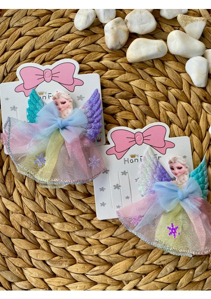 Kız Çocuk Elsa Karakterli Karışık Renk ve Model Kurdele Desenli Tüllü Ikili Toka fırsatları