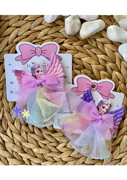 Kız Çocuk Elsa Karakterli Karışık Renk ve Model Kurdele Desenli Tüllü Ikili Toka indirimleri