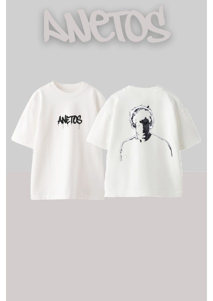 Dexter 8 Tasarım Sırt Baskılı Pamuk Beyaz Oversize T-Shirt