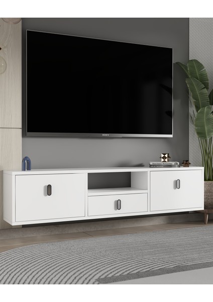 1324DROPDD-32 Duvara Montaj Tv Sehpası Beyaz-Gümüş