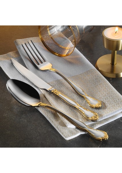 Dafne Gold 89 Parça Kutulu Çatal Kaşık Bıçak ve Servis Takımı Tam Set 18/10