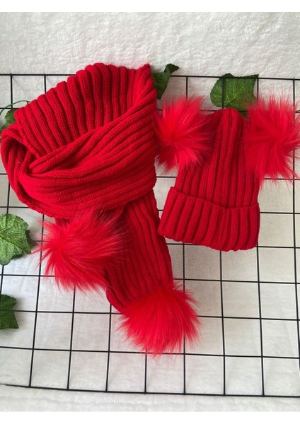 Bebek Atkı Bere Takımı Ponponlu