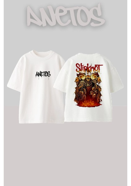 Slipknot 18 Tasarım Sırt Baskılı Pamuk Beyaz Oversize T-Shirt
