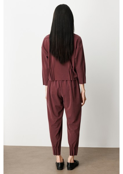 Kadın Beli Lastikli Paçası Dikişli Pantolon 64409 Bordo fırsatları