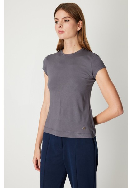 Kadın Sıfır Yaka Ay Kol Basic Bluz 61302 Antrasit fiyatları