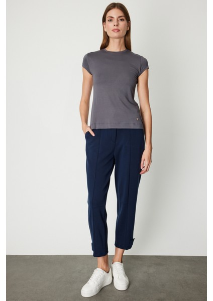 Kadın Sıfır Yaka Ay Kol Basic Bluz 61302 Antrasit modelleri