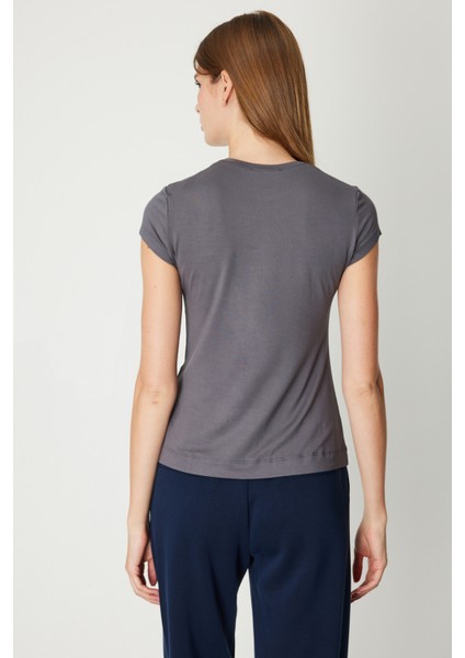 Kadın Sıfır Yaka Ay Kol Basic Bluz 61302 Antrasit fırsatları