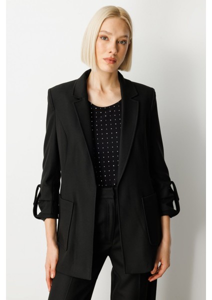 Kadın Kolu Apoletli Torba Cepli Ceket 5057 Siyah