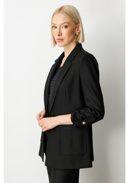 Kadın Kolu Apoletli Torba Cepli Ceket 5057 Siyah fiyatları