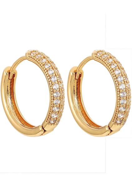 Zirkon Taşlı Altın Kaplama Tam Yuvarlak Küpe- 2 cm modelleri