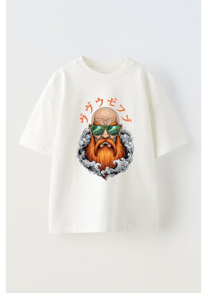 Kel Adam Baskılı Ünisex Pamuk Beyaz Oversize T Shirt