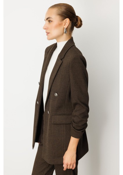 Kadın Kolu Büzgülü Kapak Cepli Ceket 5187 Kahverengi fiyatları