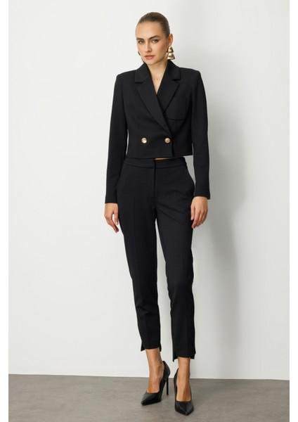 Kadın Kruvaze Yaka Crop Ceket 5029 Siyah modelleri