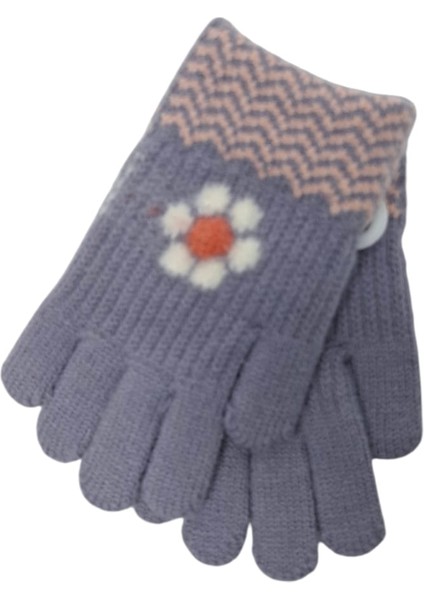 Spteks Kitti 4-8 Yaş Kız Çocuk Lavanta Renk Çiçek Desenli Kışlık Örme Eldiven