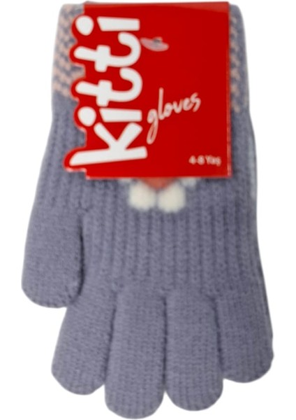 Spteks Kitti 4-8 Yaş Kız Çocuk Lavanta Renk Çiçek Desenli Kışlık Örme Eldiven modelleri
