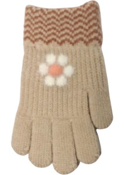 Spteks Kitti 4-8 Yaş Kız Çocuk Bej Renk Çiçek Desenli Kışlık Örme Eldiven fiyatları