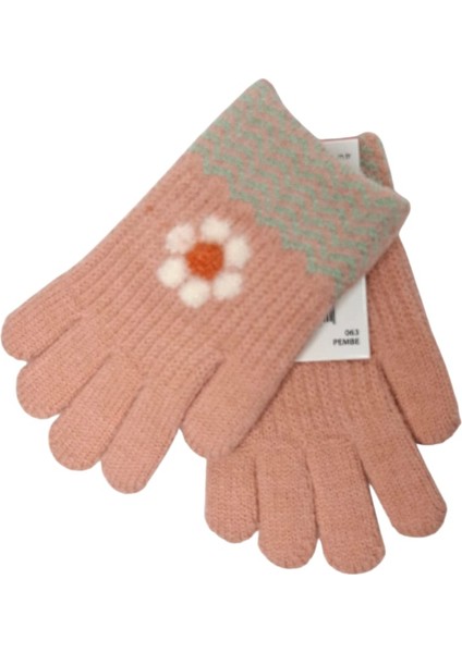 Spteks Kitti 4-8 Yaş Kız Çocuk Pembe Renk Çiçek Desenli Kışlık Örme Eldiven modelleri