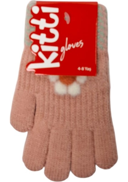 Spteks Kitti 4-8 Yaş Kız Çocuk Pembe Renk Çiçek Desenli Kışlık Örme Eldiven indirimleri