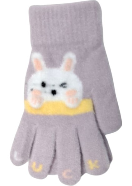Spteks Kitti 4-8 Yaş Kız Çocuk Lila Renk Hayvan Figürlü Kışlık Örme Eldiven modelleri