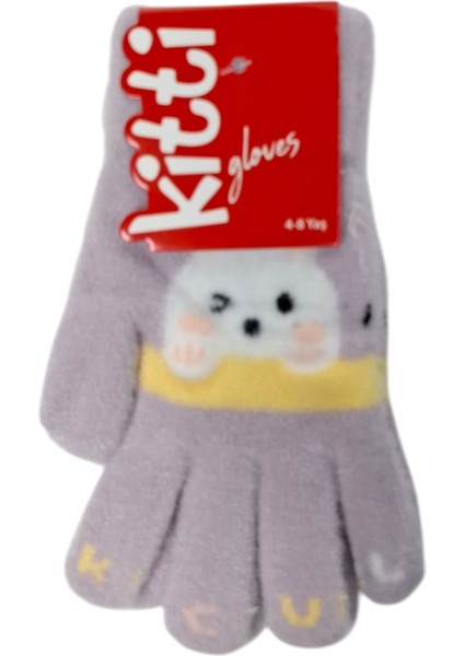 Spteks Kitti 4-8 Yaş Kız Çocuk Lila Renk Hayvan Figürlü Kışlık Örme Eldiven fırsatları
