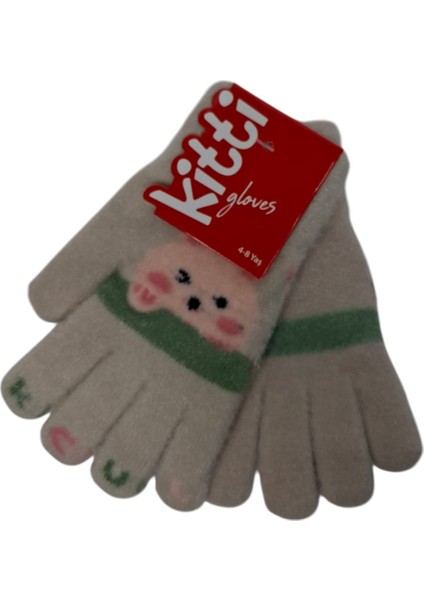 Spteks Kitti 4-8 Yaş Kız Çocuk Orta Bej Renk Hayvan Figürlü Kışlık Örme Eldiven modelleri