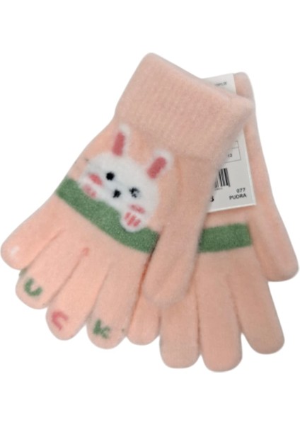 Spteks Kitti 4-8 Yaş Kız Çocuk Pudra Renk Hayvan Figürlü Kışlık Örme Eldiven